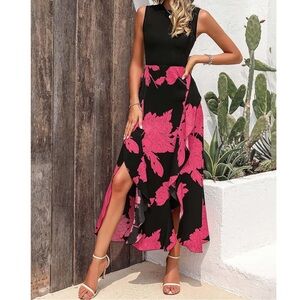 NWT Pink Rose Floral Sleeveless Neck stretch top size Large